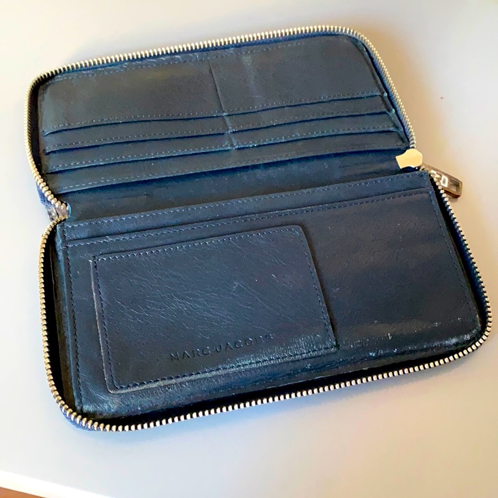 Marc Jacobs Navy Leather Long Zip Around Wallet